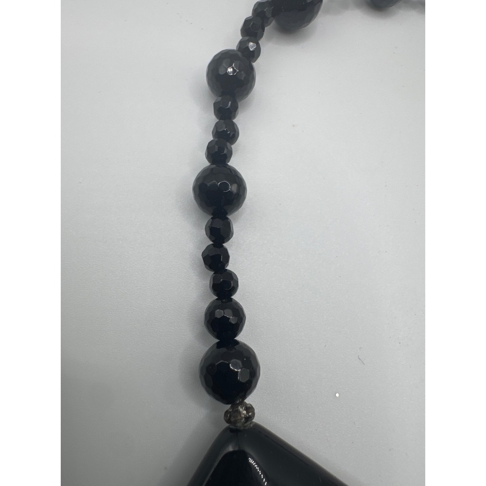 VTG Black Geometric Statement Necklace Square Beaded Toggle Clasp Silver Tone - Picture 4 of 6